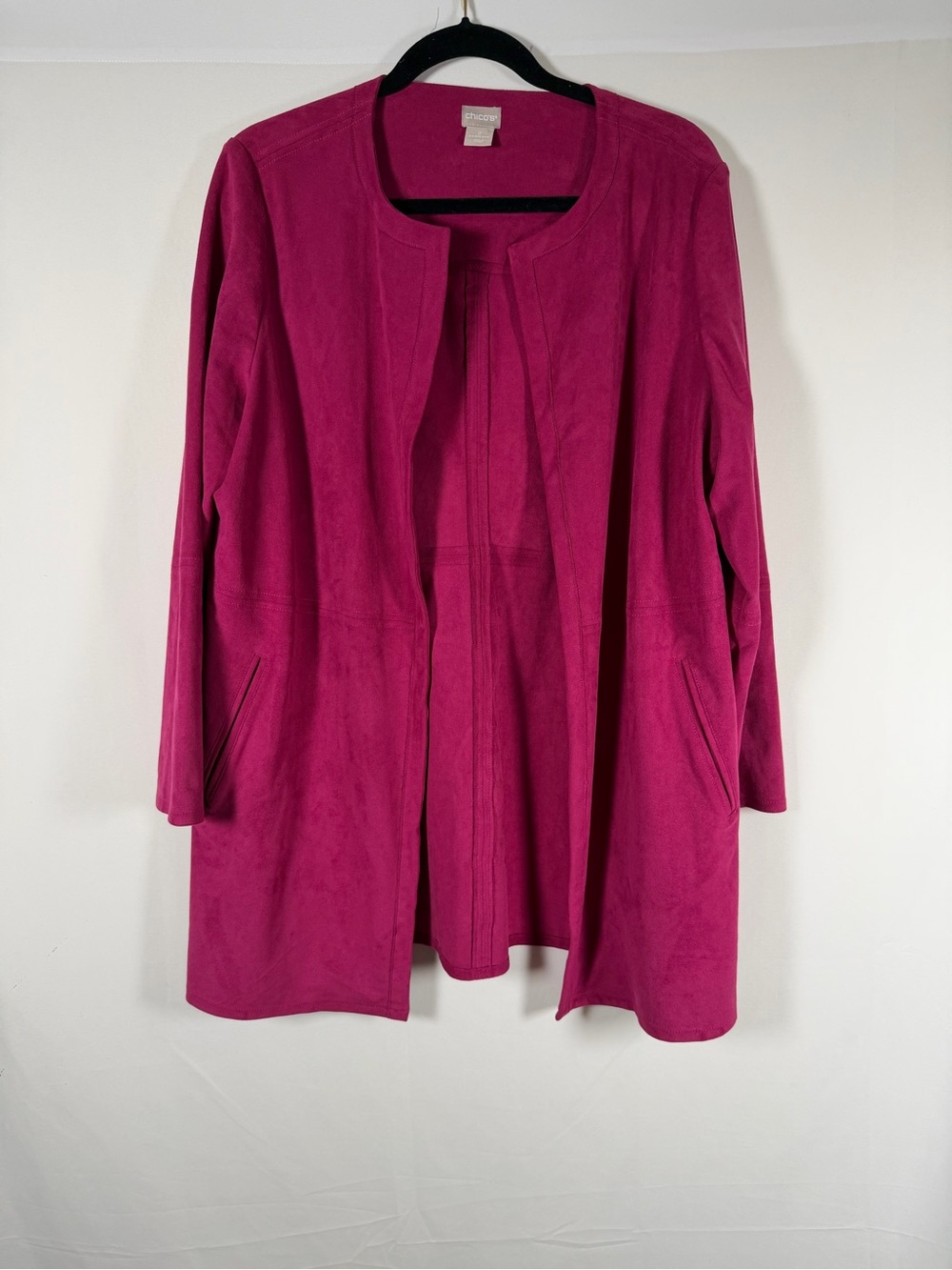 Chicos Women Deep Magenta Topper Faux Suede Leather Outerwear Jacket 12/14